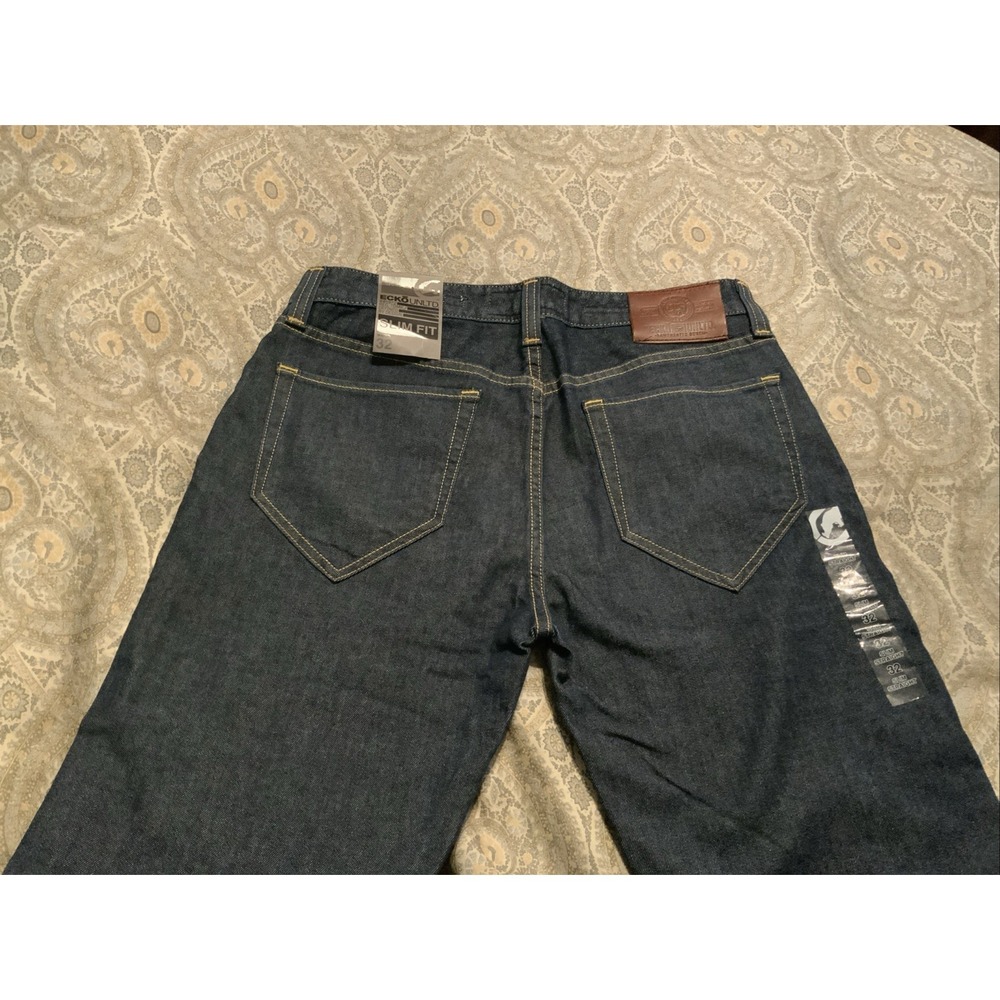Ecko UNLTD Denim Jeans Mens 32 Slim Straight Dark Wash Blue New - Picture 4 of 5